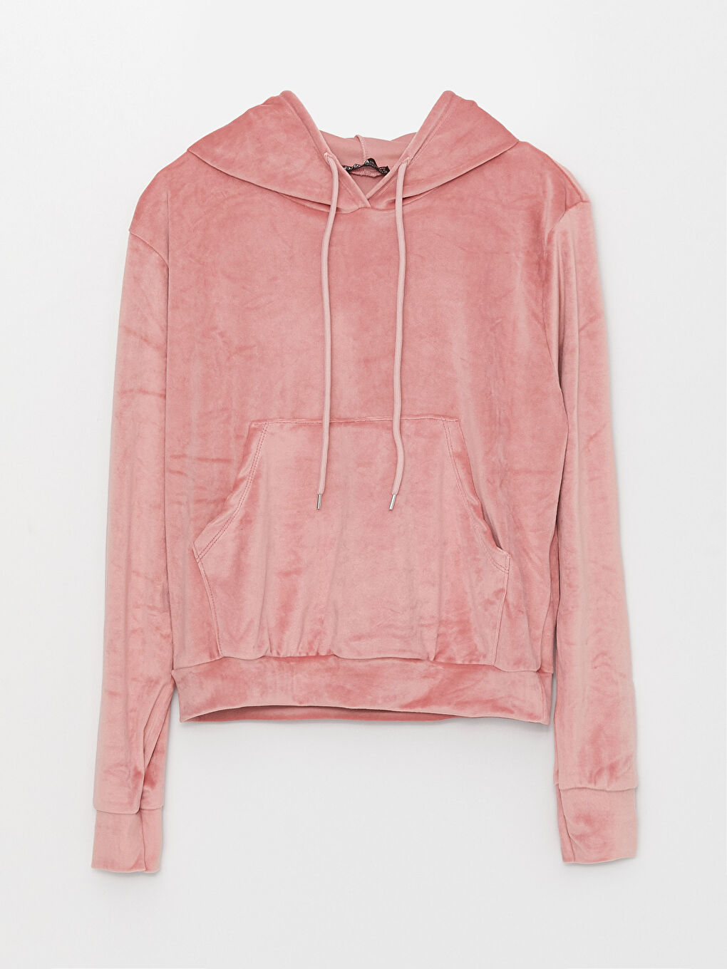 Pembe Kapüşonlu Düz Uzun Kollu Kadife Kadın Eşofman Takımı-7