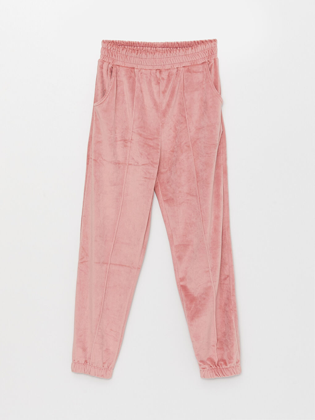 Pembe Kapüşonlu Düz Uzun Kollu Kadife Kadın Eşofman Takımı-9