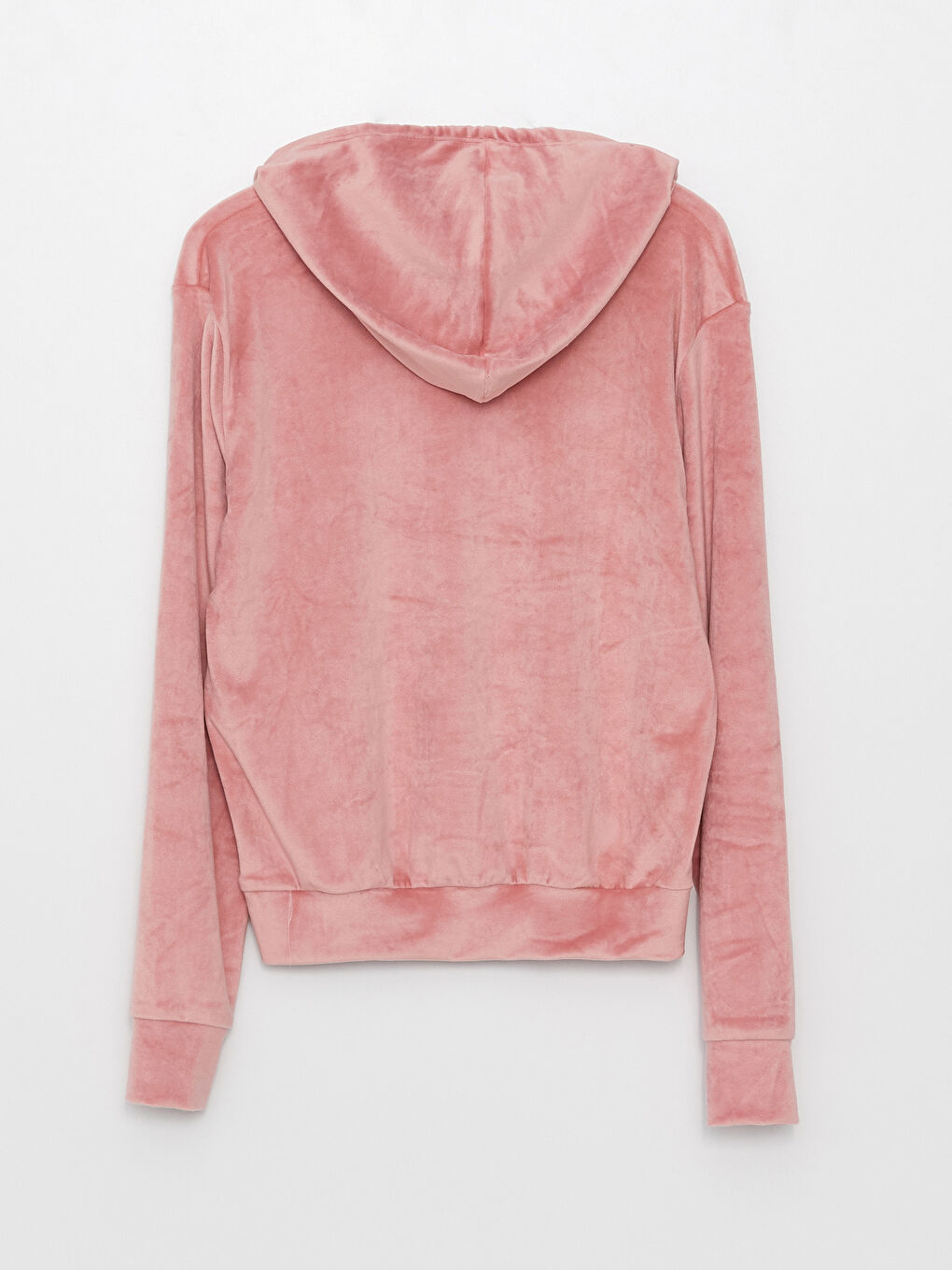 Pembe Kapüşonlu Düz Uzun Kollu Kadife Kadın Eşofman Takımı-11