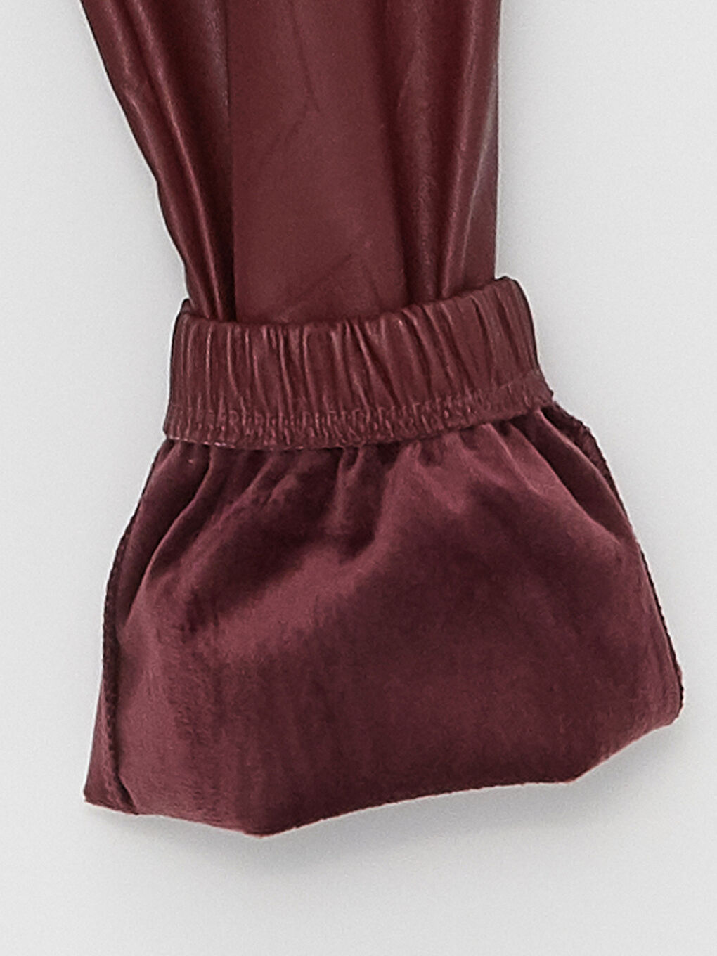 Bordo Standart Fit Düz Deri Görünümlü Kadın Jogger Pantolon-7