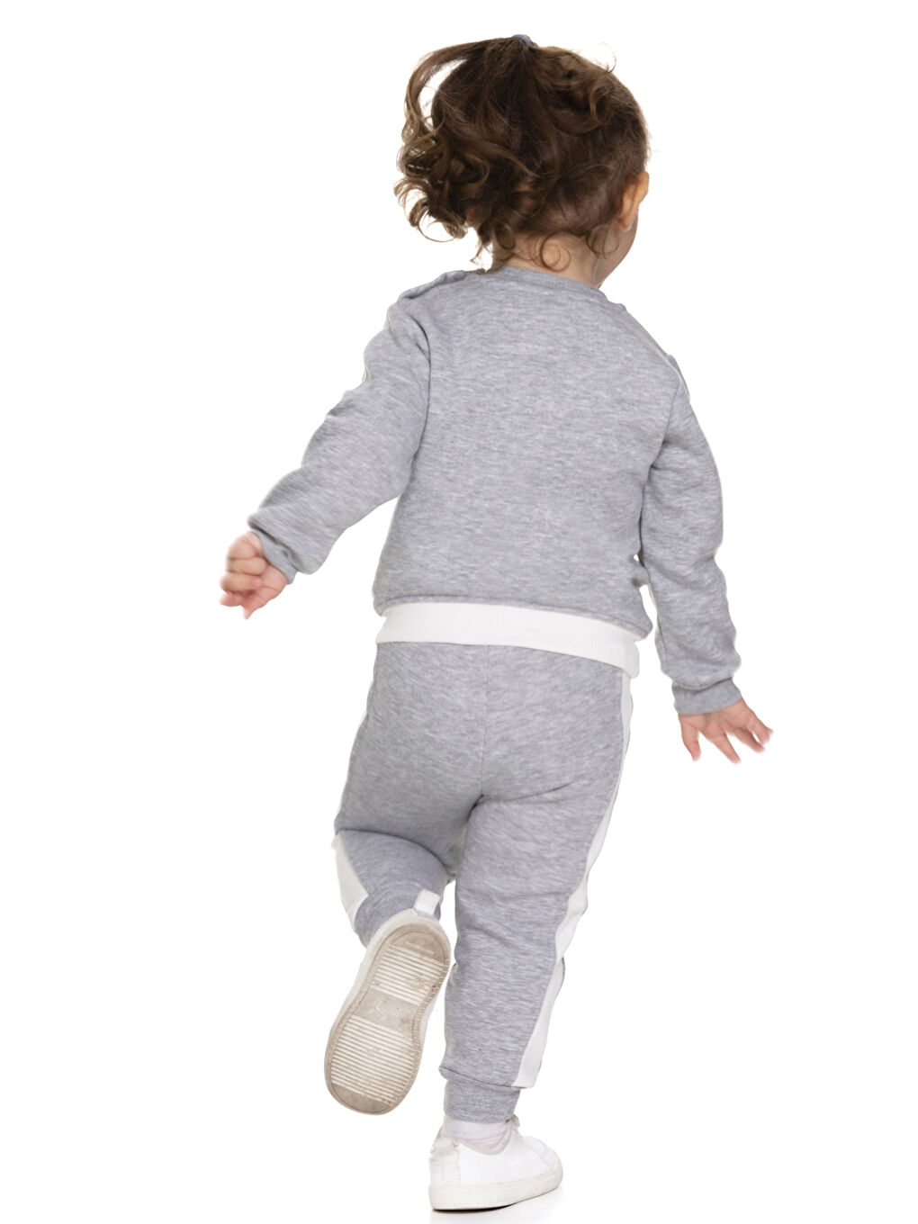 Gri Bisiklet Yaka Uzun Kollu Baskılı Kız Bebek Sweatshirt ve Eşofman Alt 2'li Takım-3