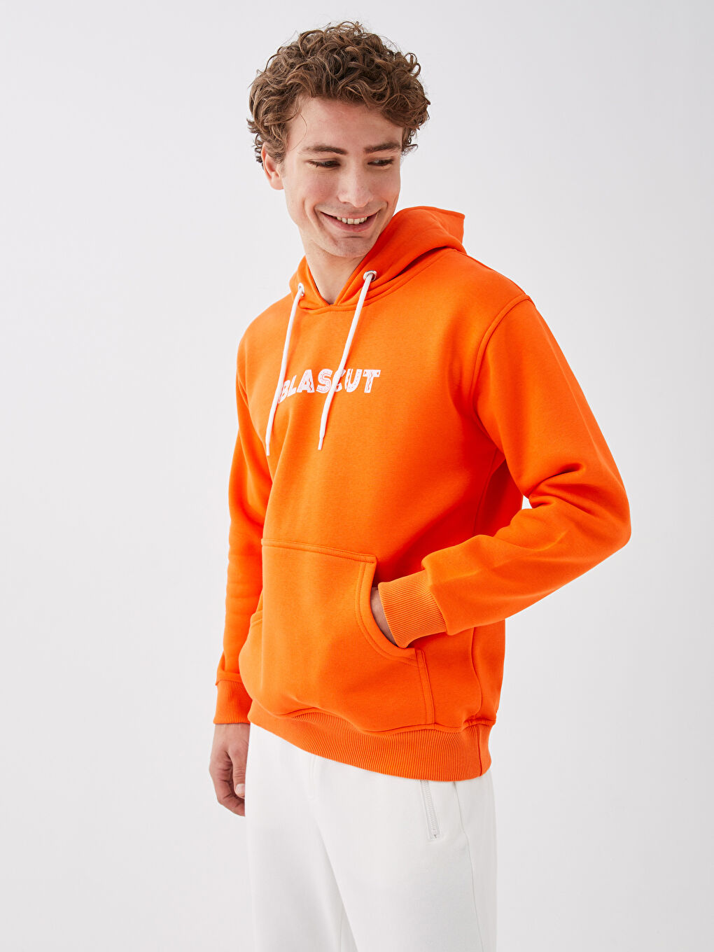 Turuncu Uzun Kollu Baskılı Erkek Hoodie-2