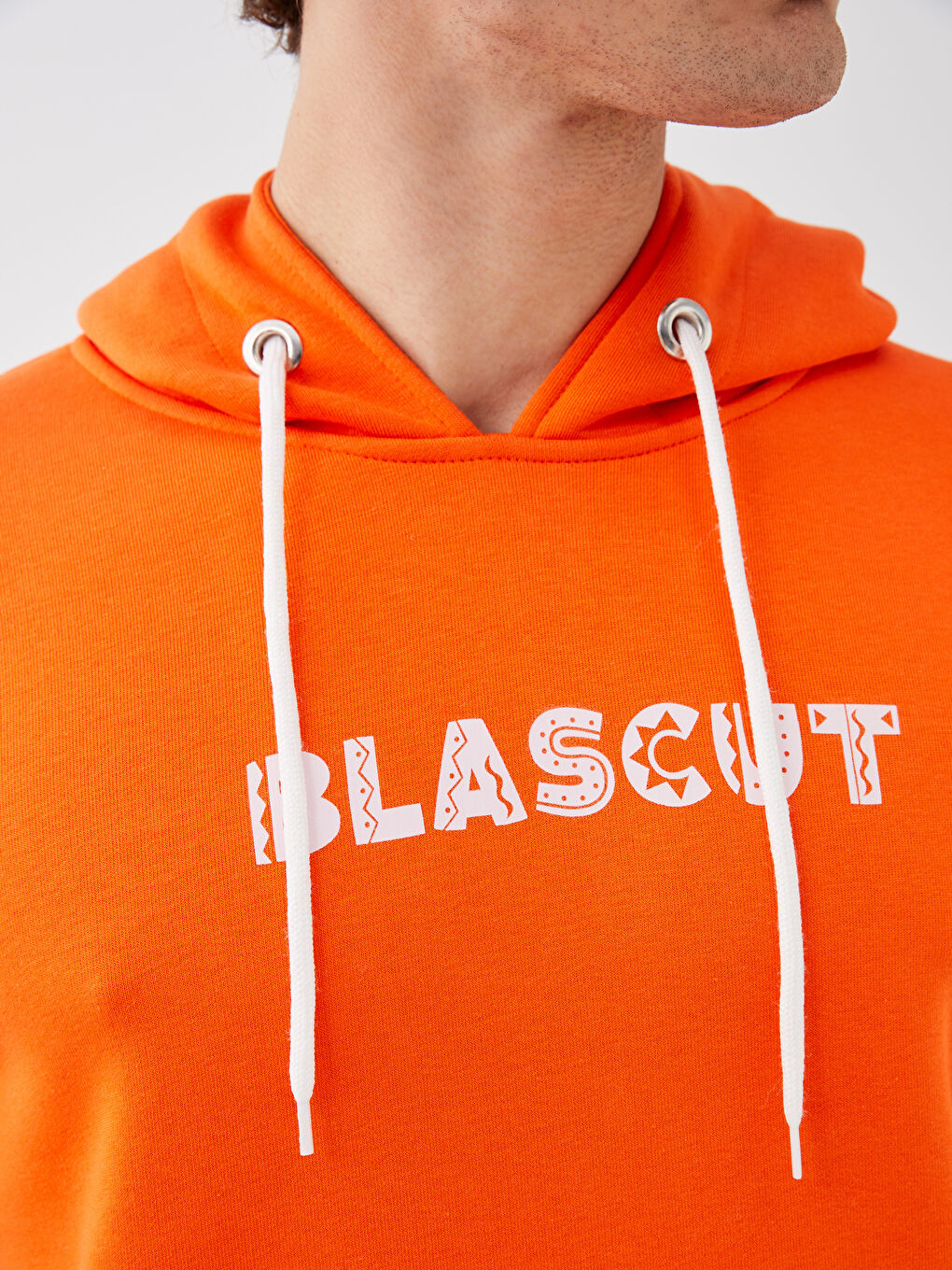 Turuncu Uzun Kollu Baskılı Erkek Hoodie-4