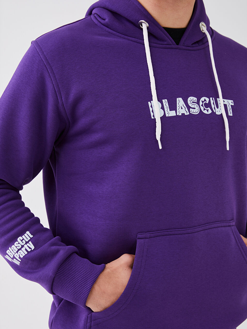 Mor Uzun Kollu Baskılı Erkek Hoodie-4