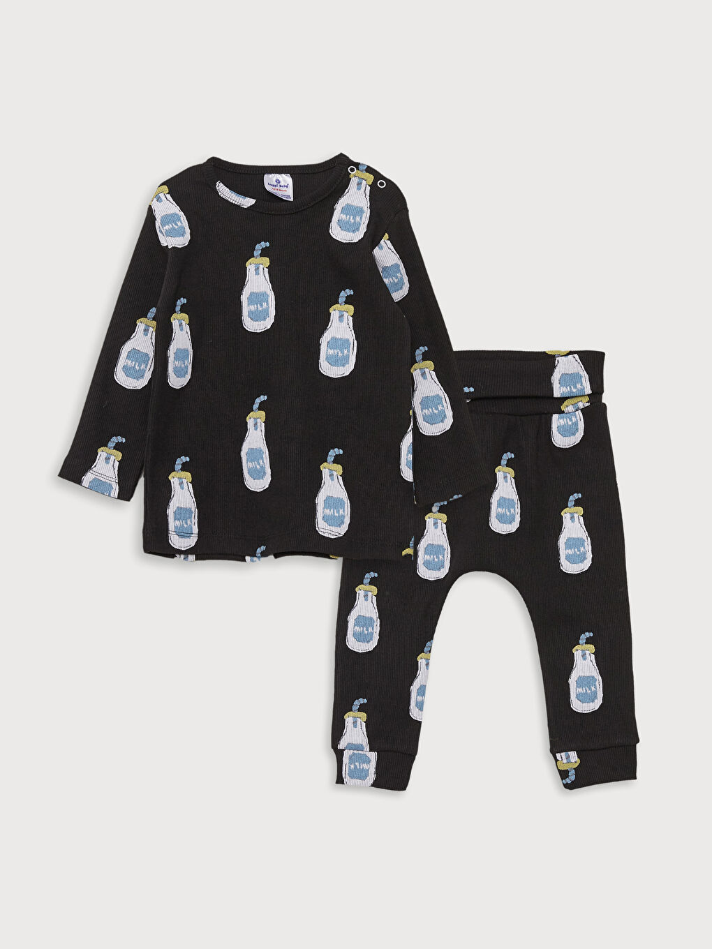 Siyah Bisiklet Yaka Uzun Kollu Baskılı Kız Bebek 2'li Takım