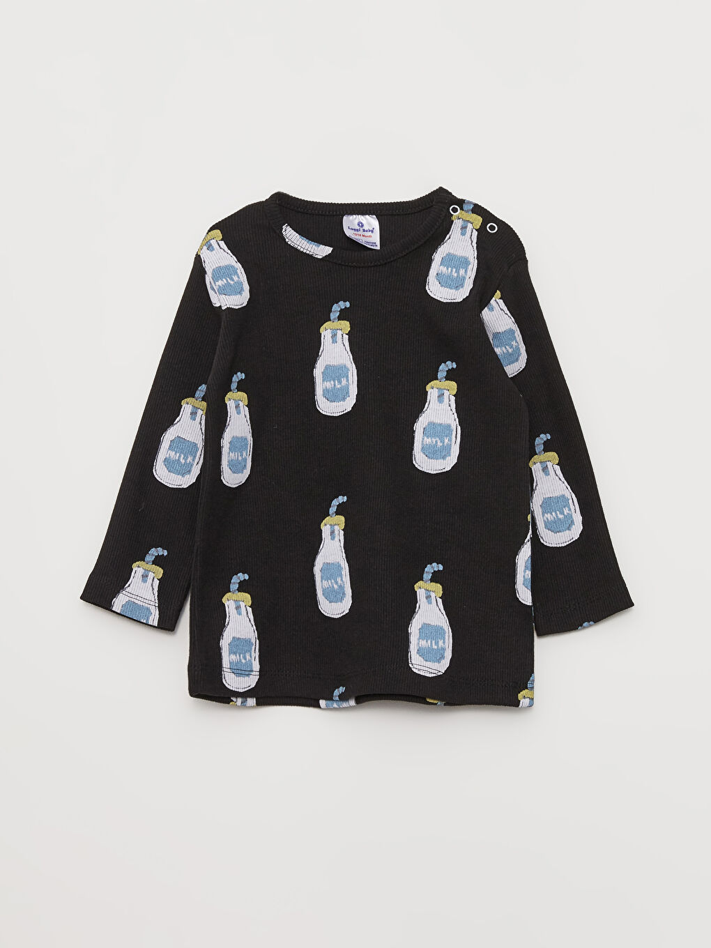 Siyah Bisiklet Yaka Uzun Kollu Baskılı Kız Bebek 2'li Takım-1