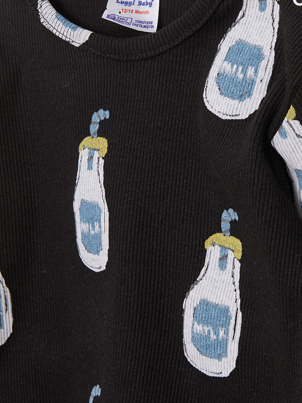 Siyah Bisiklet Yaka Uzun Kollu Baskılı Kız Bebek 2'li Takım-3