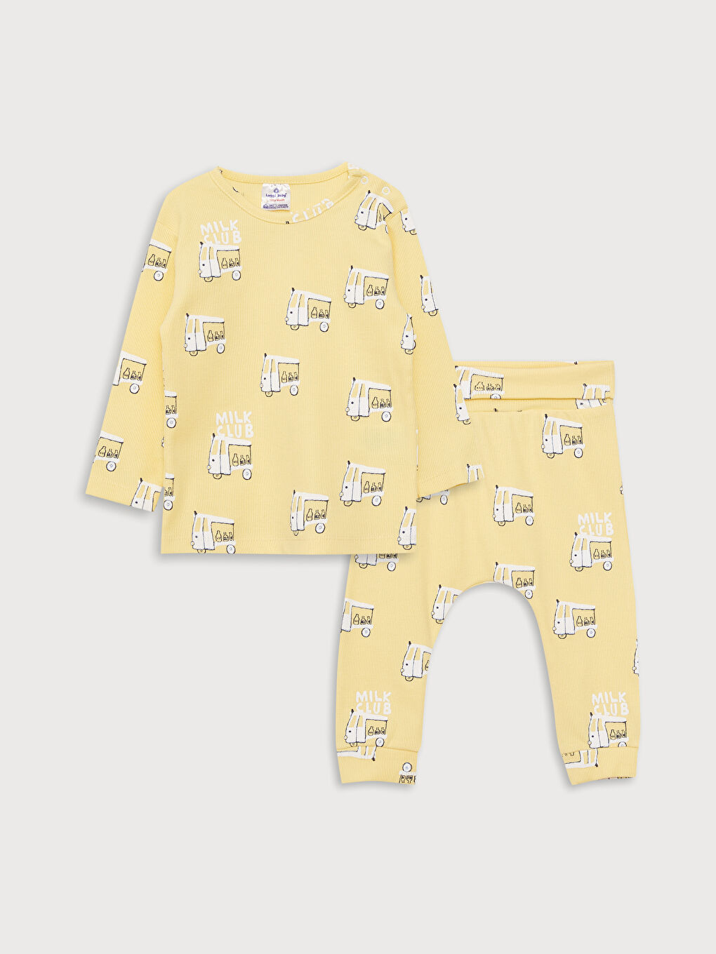 Sarı Bisiklet Yaka Uzun Kollu Baskılı Erkek Bebek 2'li Takım
