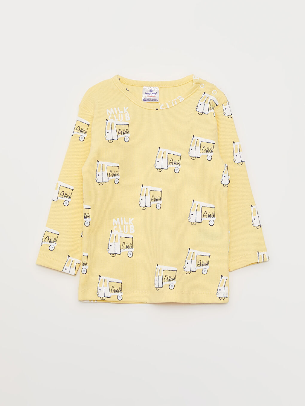 Sarı Bisiklet Yaka Uzun Kollu Baskılı Erkek Bebek 2'li Takım-1