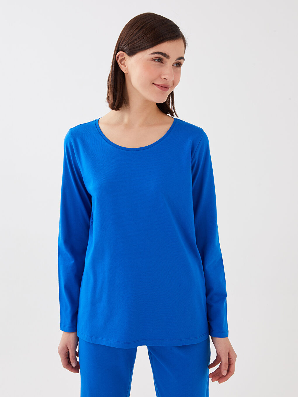 Crew Neck Plain Long Sleeve Women's Pyjama Set