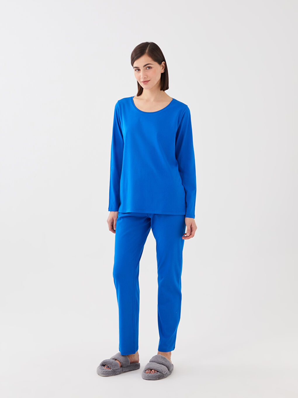 Crew Neck Plain Long Sleeve Women's Pyjama Set-2