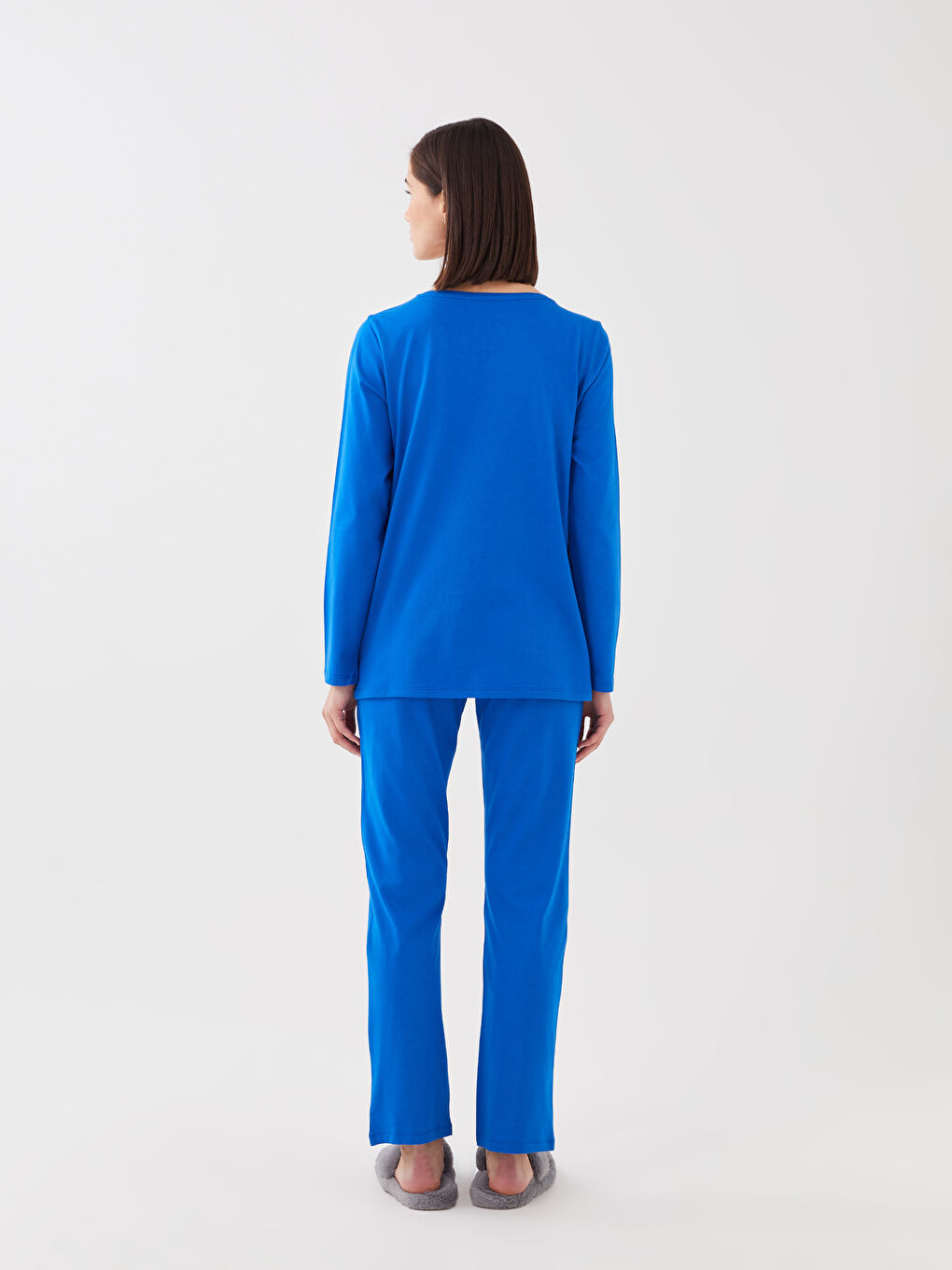 Crew Neck Plain Long Sleeve Women's Pyjama Set-4