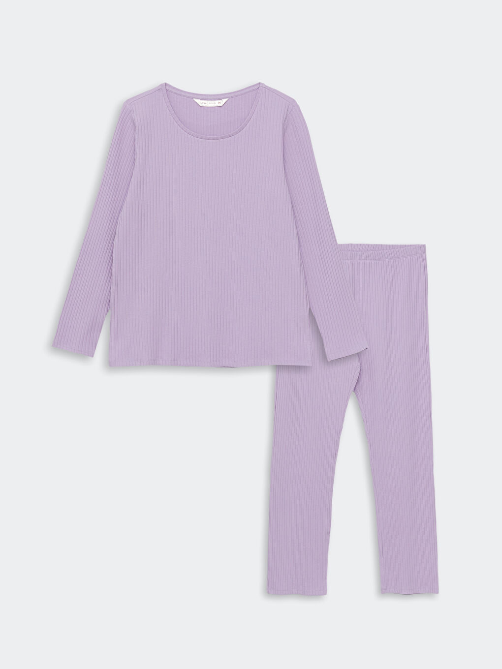 Crew Neck Plain Long Sleeve Women's Pyjama Set-5