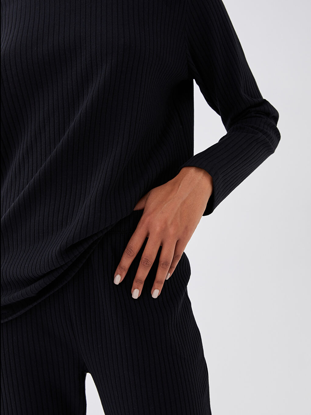 Crew Neck Plain Long Sleeve Women's Pyjama Set-2