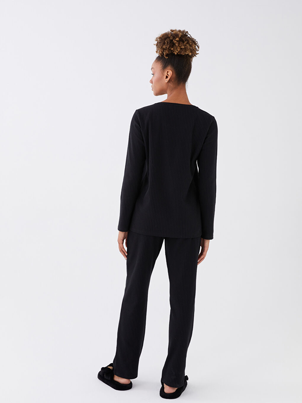 Crew Neck Plain Long Sleeve Women's Pyjama Set-3