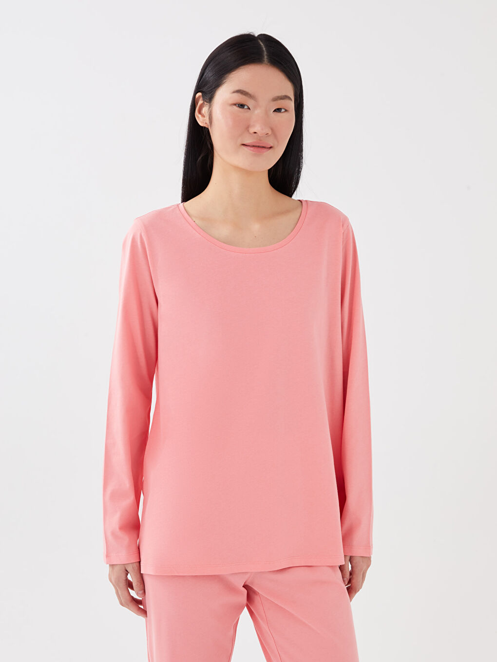 Crew Neck Plain Long Sleeve Women's Pyjama Set-1