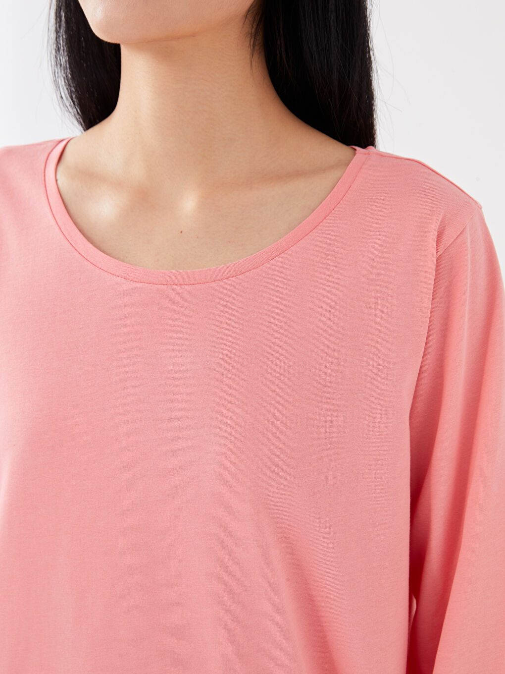 Crew Neck Plain Long Sleeve Women's Pyjama Set-2