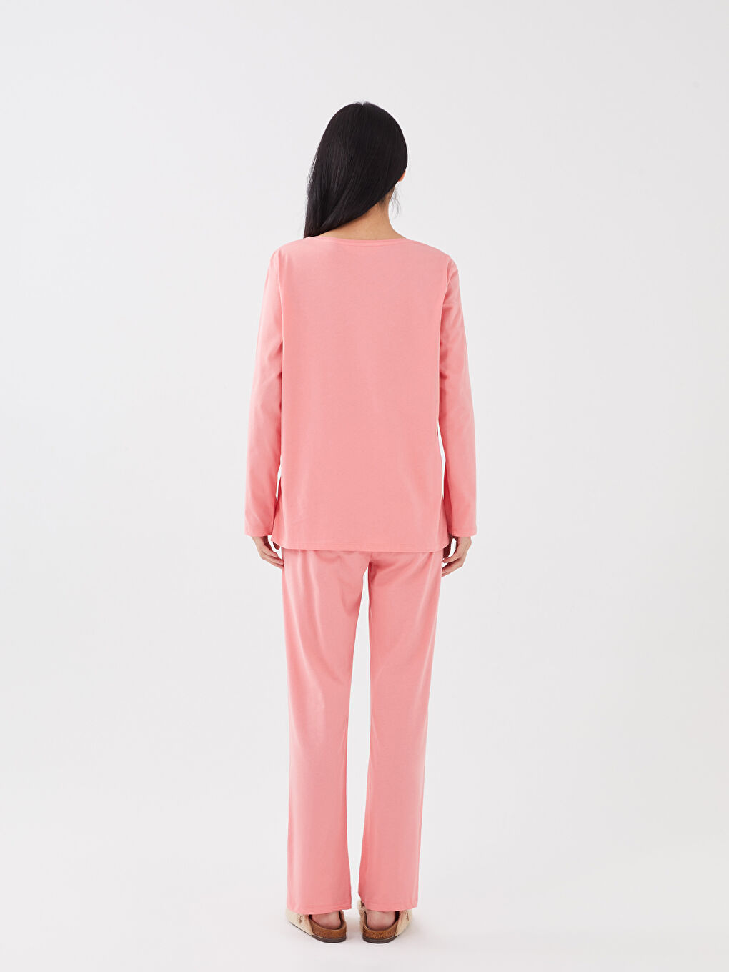 Crew Neck Plain Long Sleeve Women's Pyjama Set-3