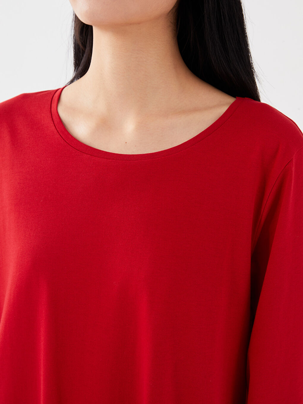 قميص نوم بياقة دائرية كم طويل عادي للسيدات-3