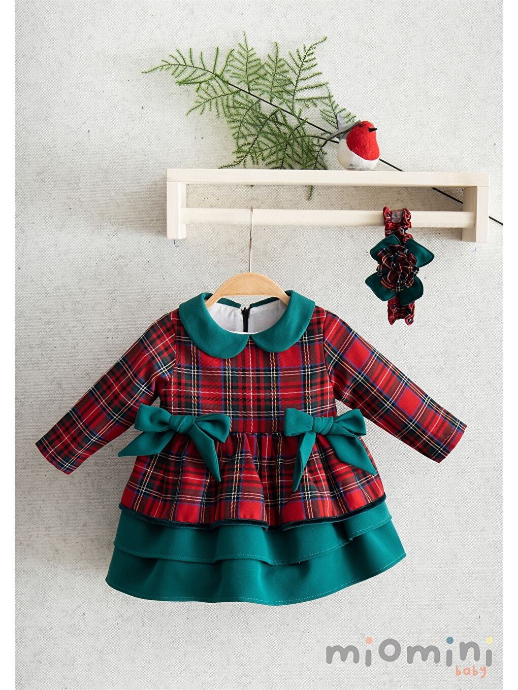 Kırmızı Bebe Yaka Uzun Kollu Kız Bebek Elbise