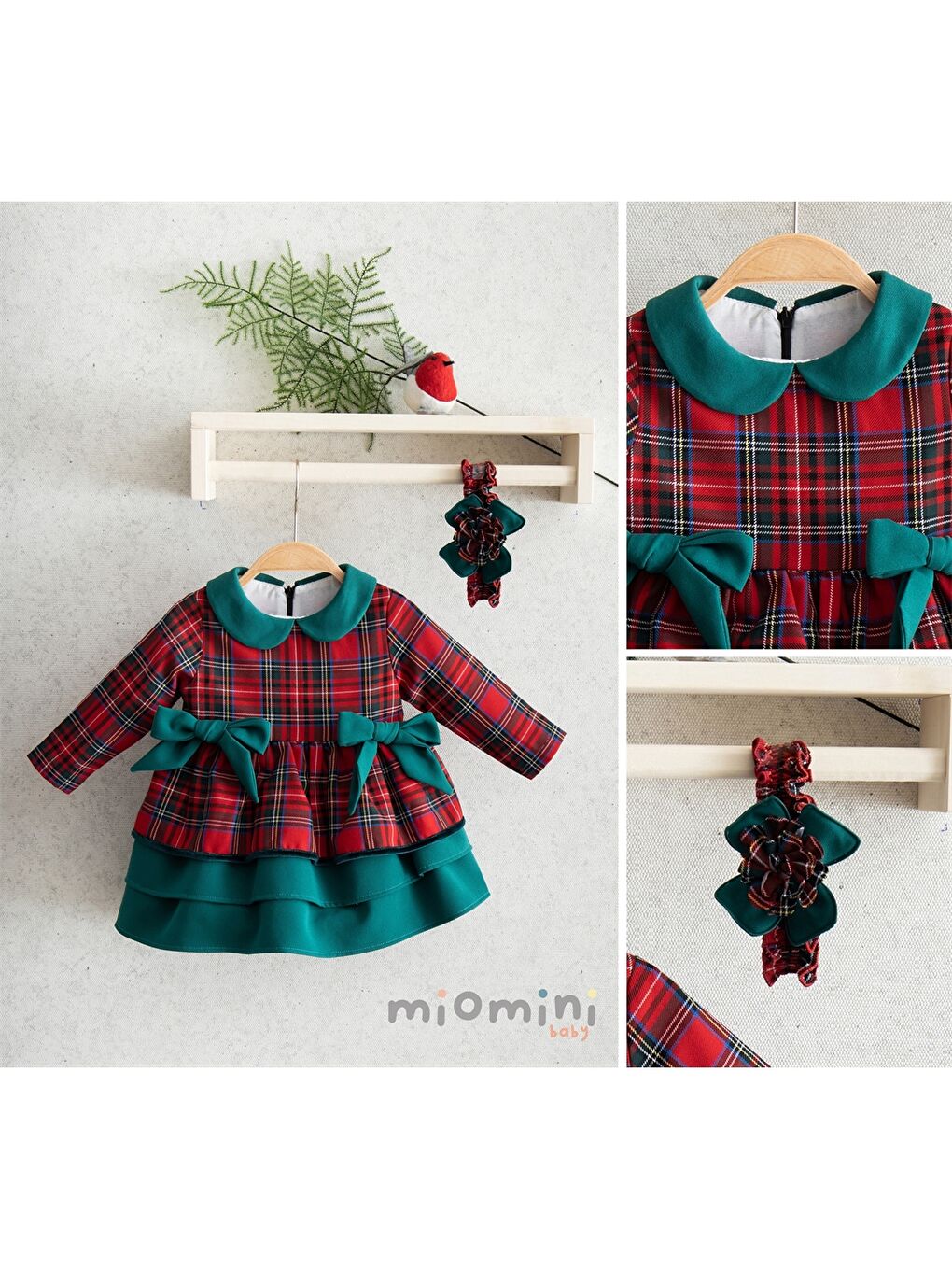 Kırmızı Bebe Yaka Uzun Kollu Kız Bebek Elbise-1