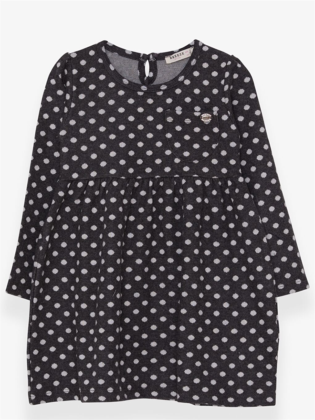 Antrasit Bisiklet Yaka Uzun Kollu Desenli Kız Bebek Elbise