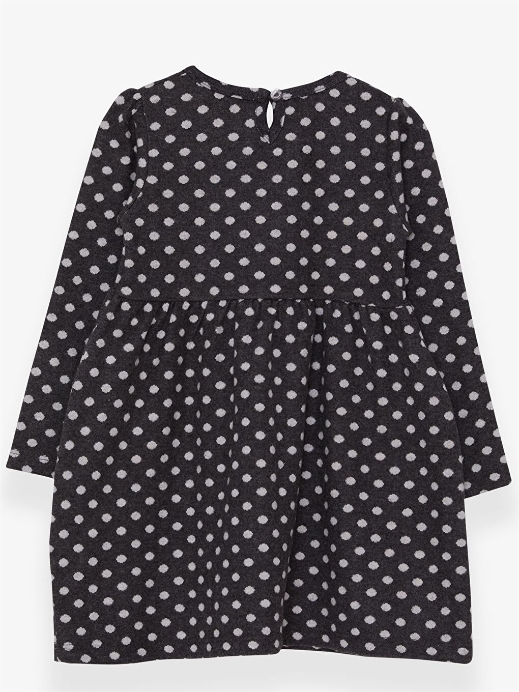 Antrasit Bisiklet Yaka Uzun Kollu Desenli Kız Bebek Elbise-1