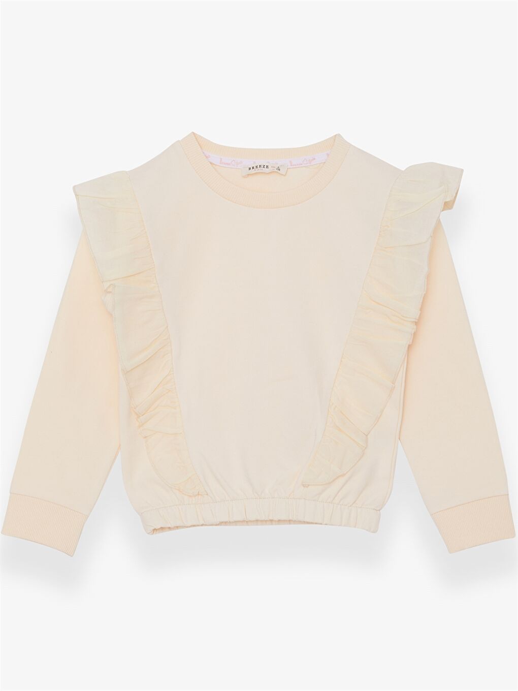 Ekru Bisiklet Yaka Fırfır Detaylı Uzun Kollu Kız Çocuk Sweatshirt