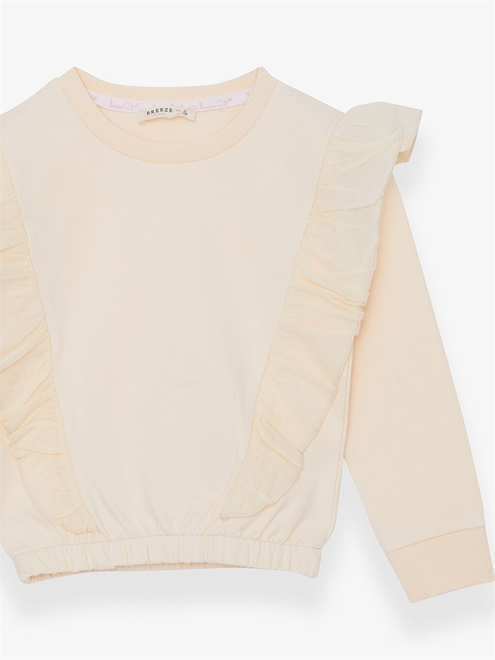 Ekru Bisiklet Yaka Fırfır Detaylı Uzun Kollu Kız Çocuk Sweatshirt-2