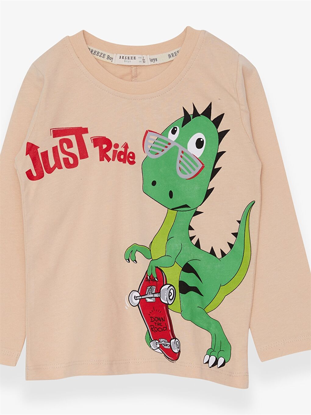Bej Bisiklet Yaka Uzun Kollu Baskılı Erkek Bebek Tişört-2