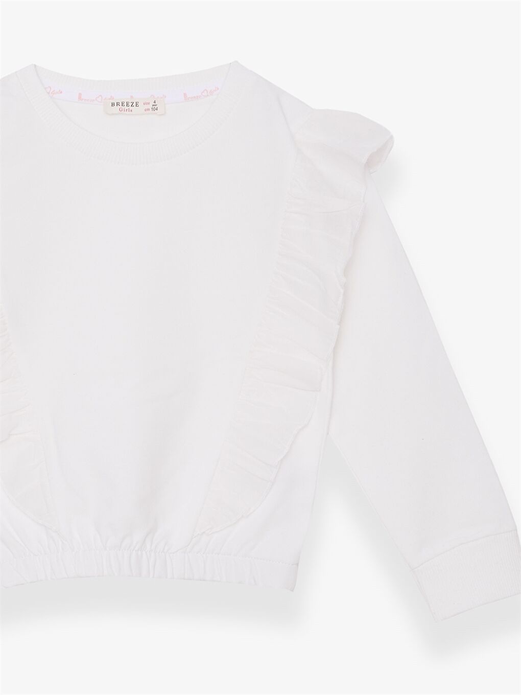 Beyaz Bisiklet Yaka Fırfır Detaylı Uzun Kollu Kız Çocuk Sweatshirt-2