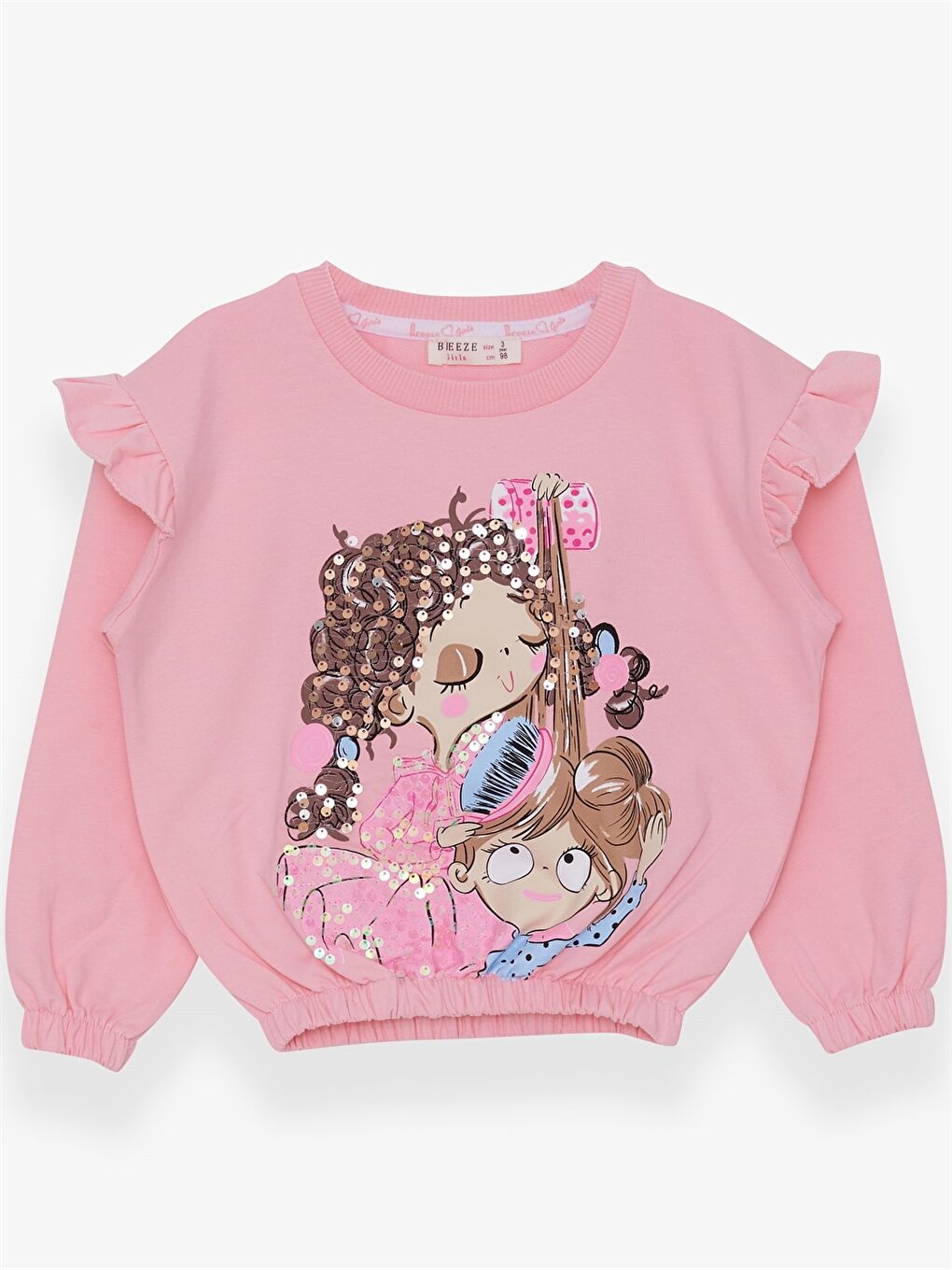 Gri Bisiklet Yaka Uzun Kollu Baskılı Kız Bebek Sweatshirt