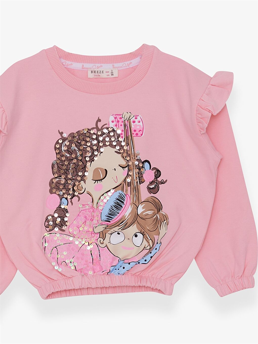 Gri Bisiklet Yaka Uzun Kollu Baskılı Kız Bebek Sweatshirt-2