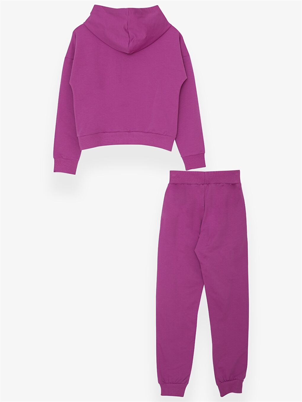 Mor Kapüşonlu Baskılı Uzun Kollu Kız Çocuk Sweatshirt ve Eşofman Altı-1