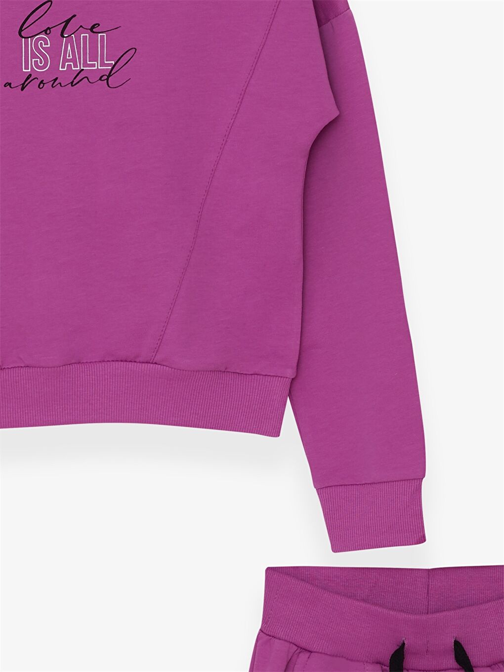 Mor Kapüşonlu Baskılı Uzun Kollu Kız Çocuk Sweatshirt ve Eşofman Altı-2