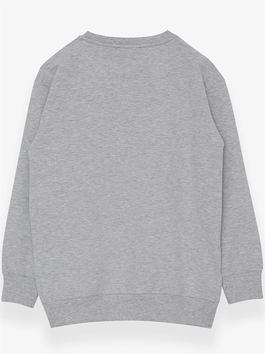 Gri Bisiklet Yaka Baskılı Uzun Kollu Kız Çocuk Sweatshirt-1