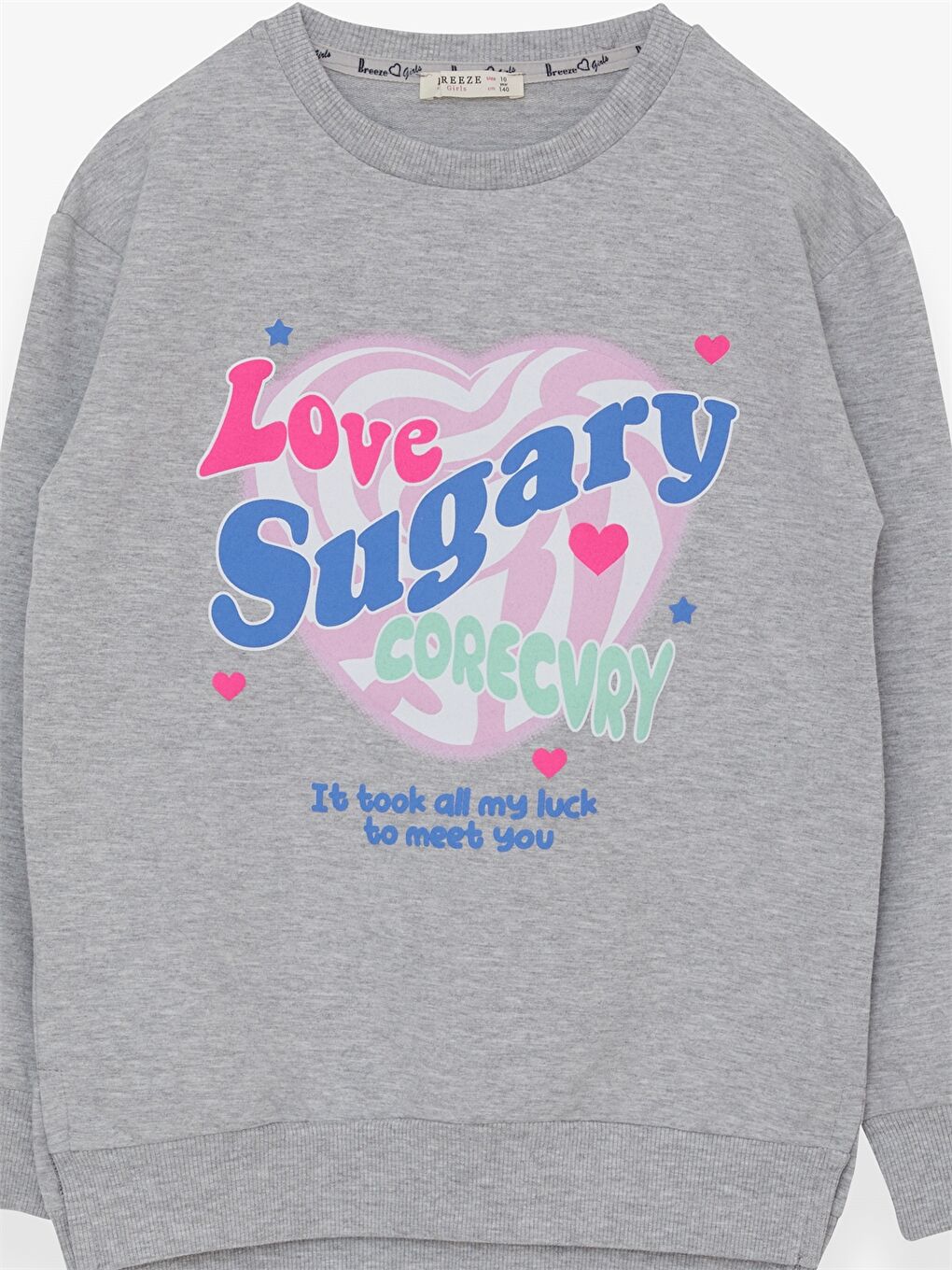 Gri Bisiklet Yaka Baskılı Uzun Kollu Kız Çocuk Sweatshirt-2