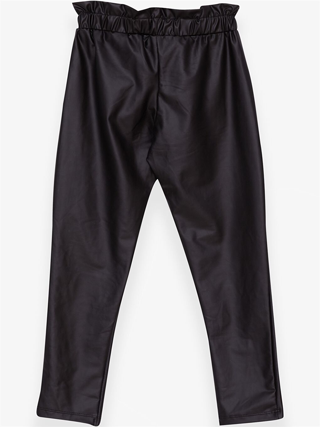 Siyah Beli Lastikli Deri Görünümlü Kız Çocuk Pantolon-1