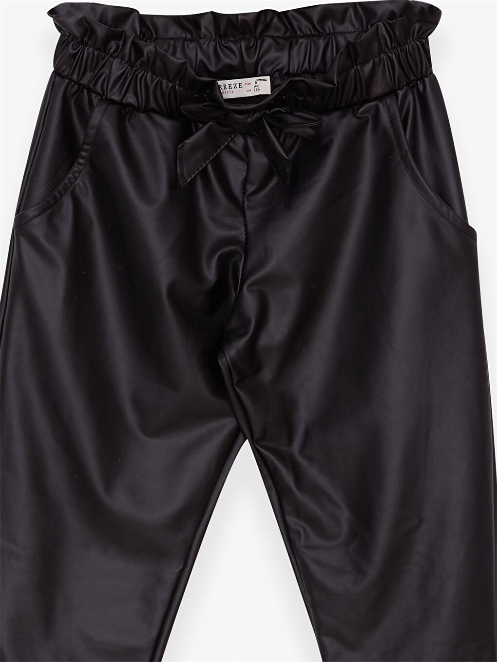 Siyah Beli Lastikli Deri Görünümlü Kız Çocuk Pantolon-2
