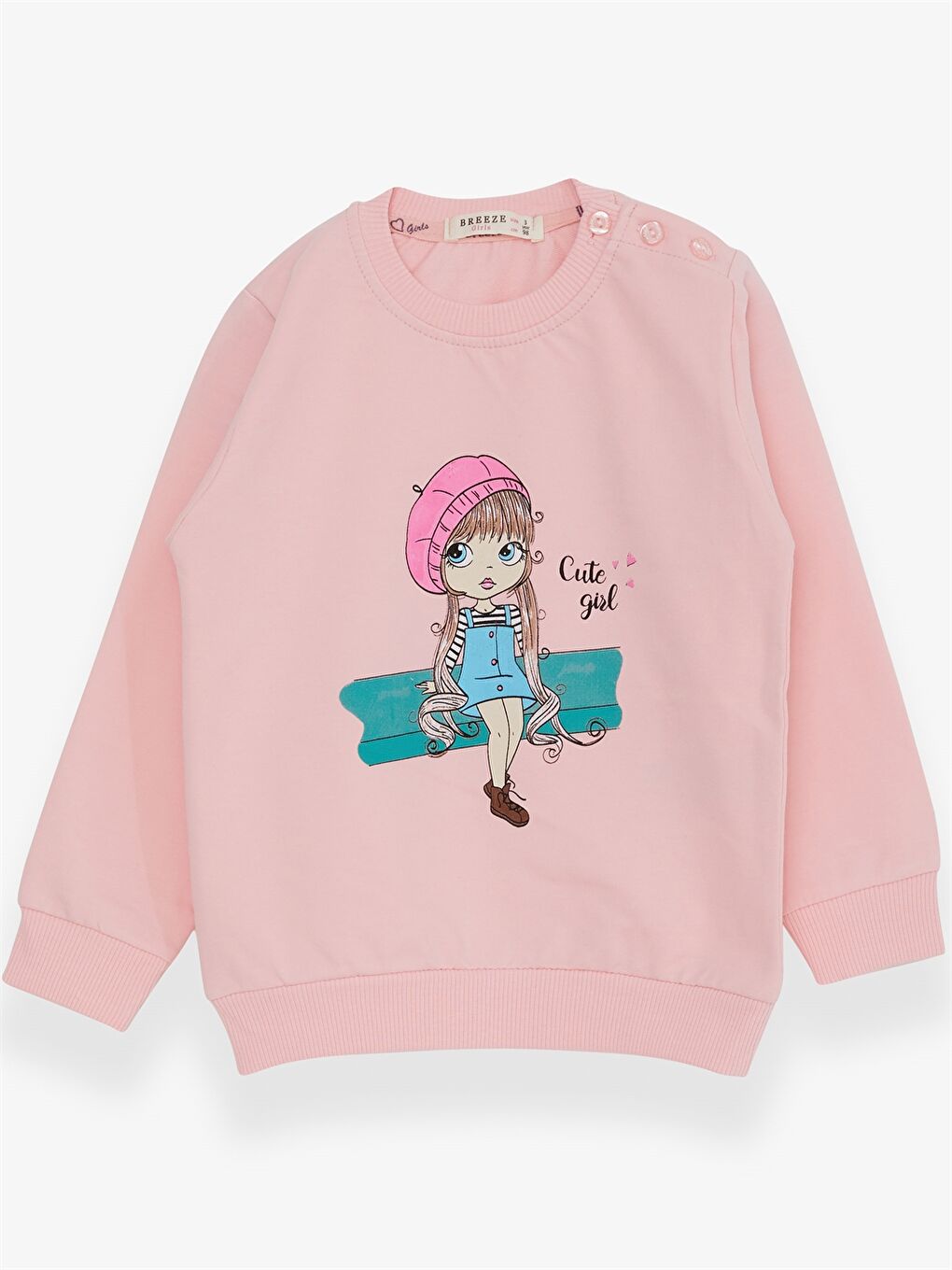 Gri Bisiklet Yaka Uzun Kollu Baskılı Kız Bebek Sweatshirt