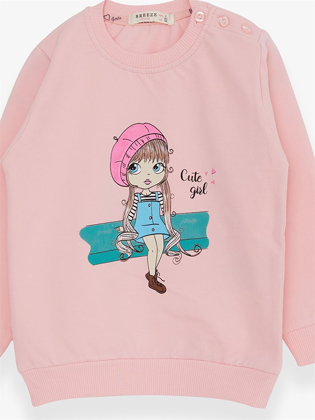 Gri Bisiklet Yaka Uzun Kollu Baskılı Kız Bebek Sweatshirt-2