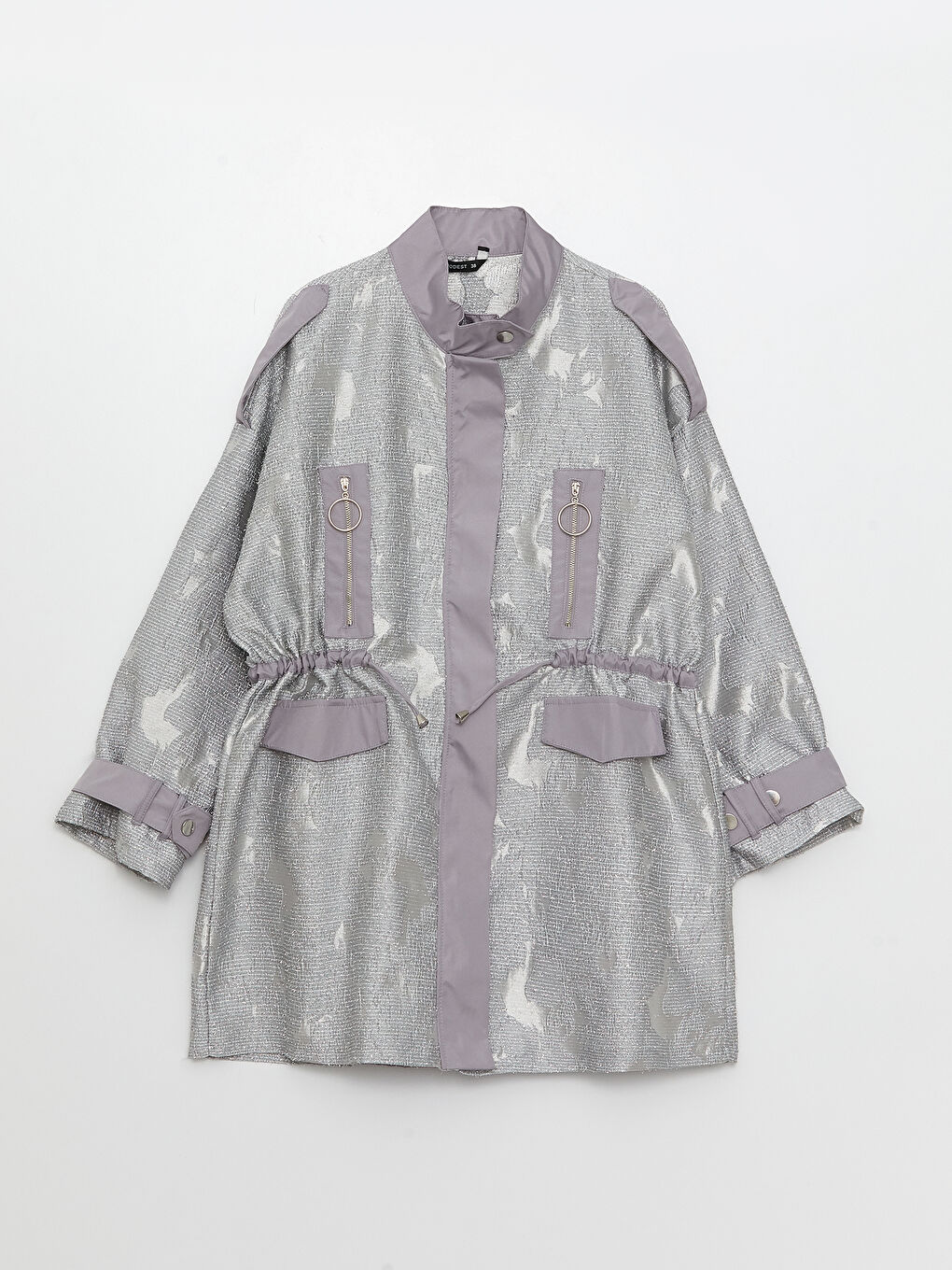 Gri Dik Yaka Sim Detaylı Uzun Kollu Kadın Ceket-10