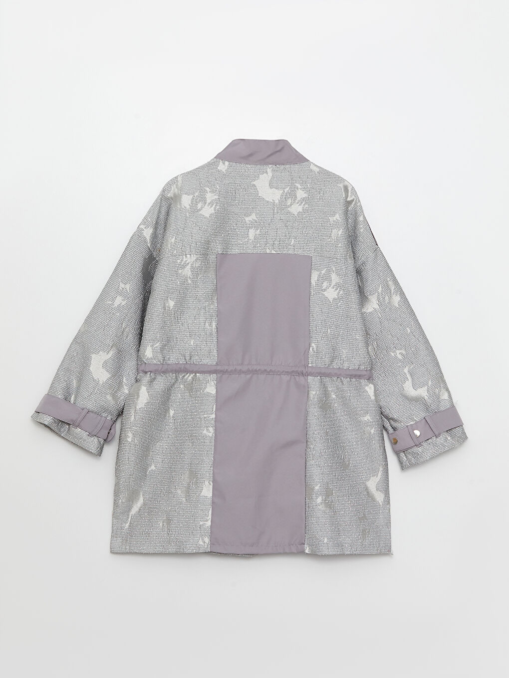 Gri Dik Yaka Sim Detaylı Uzun Kollu Kadın Ceket-11