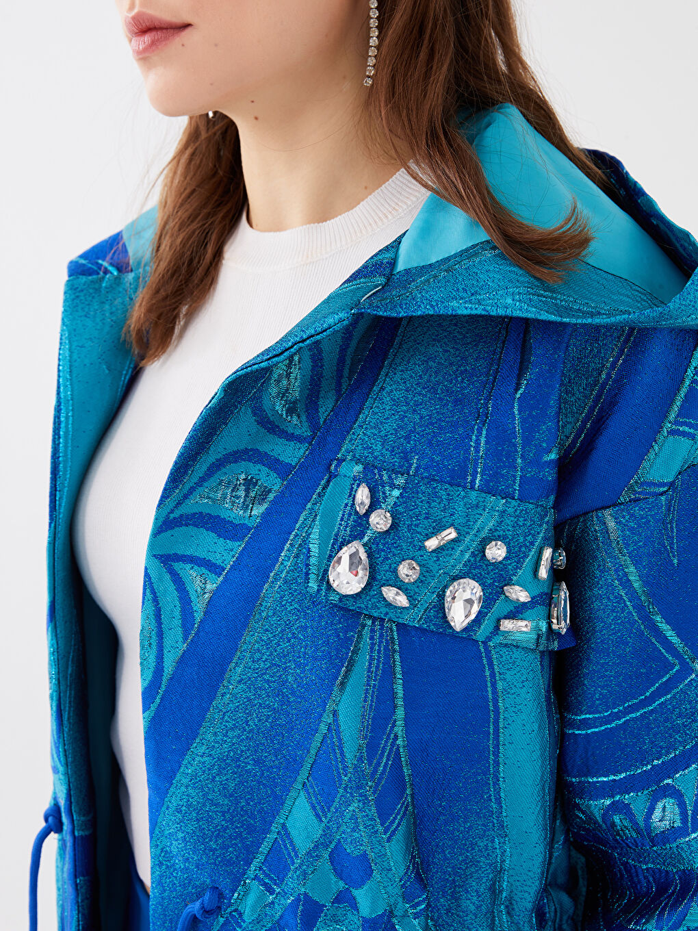 Yeşil Kapüşonlu Desenli Uzun Kollu Kadın Ceket-7