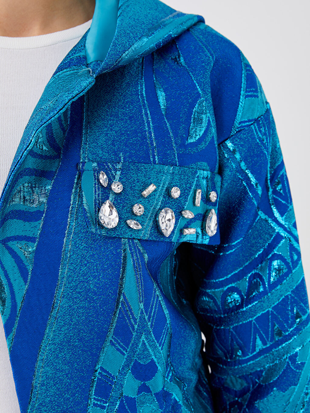 Yeşil Kapüşonlu Desenli Uzun Kollu Kadın Ceket-8