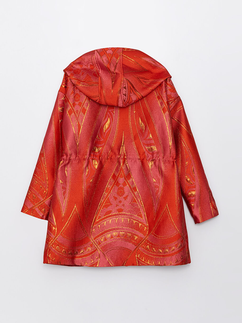 Kırmızı Kapüşonlu Desenli Uzun Kollu Kadın Ceket-12