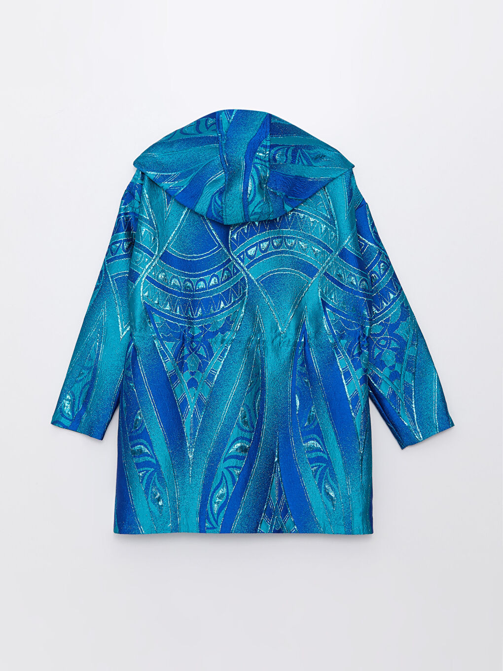 Yeşil Kapüşonlu Desenli Uzun Kollu Kadın Ceket-12