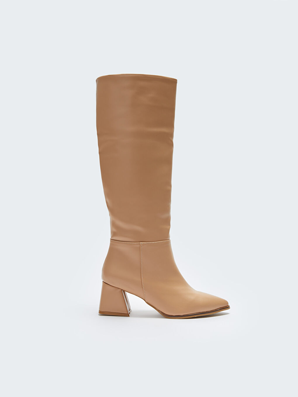Kahverengi Deri Görünümlü Kadın Topuklu Çizme-1
