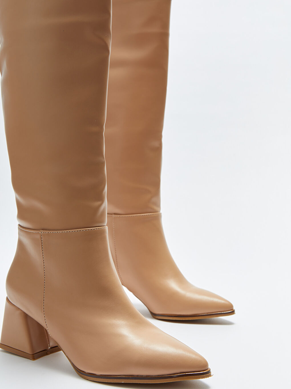 Kahverengi Deri Görünümlü Kadın Topuklu Çizme-2