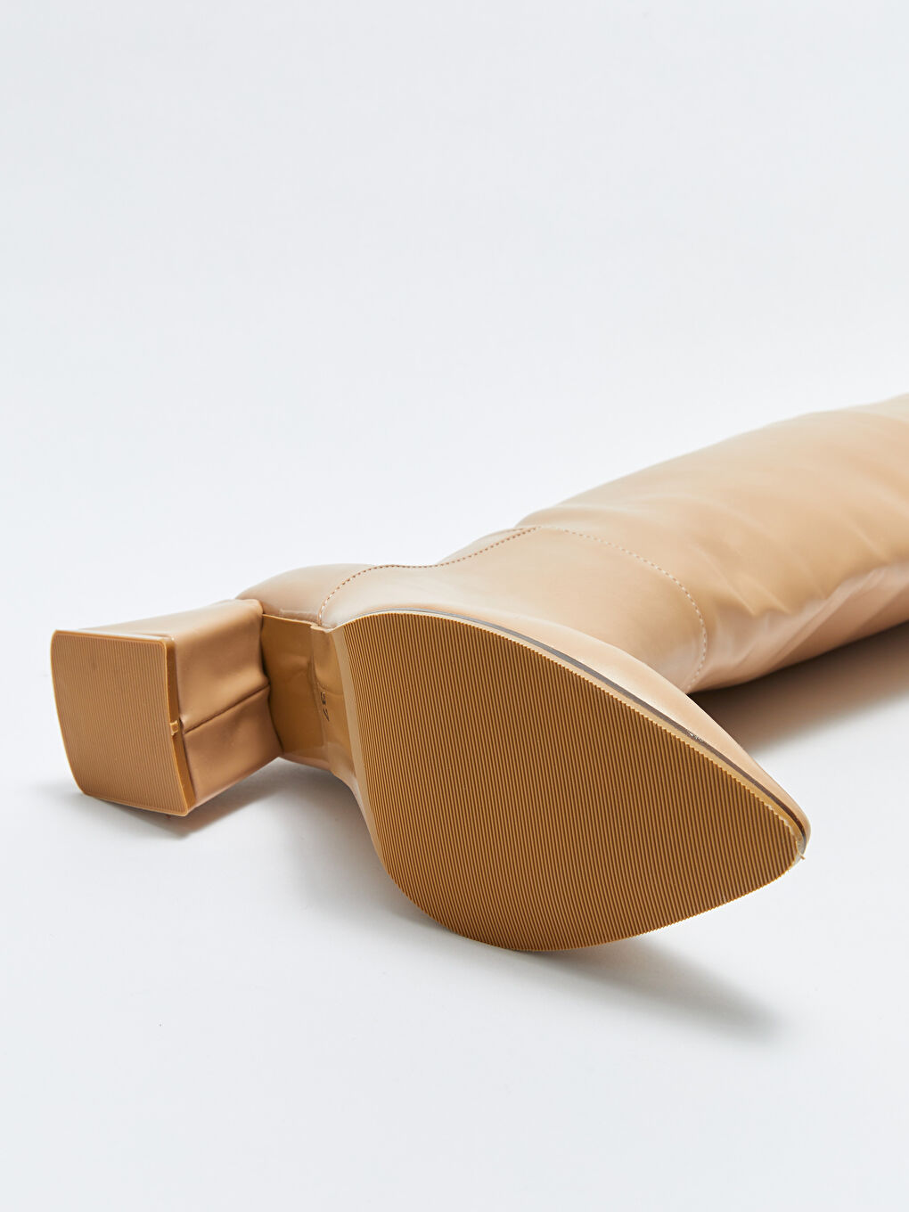 Kahverengi Deri Görünümlü Kadın Topuklu Çizme-3